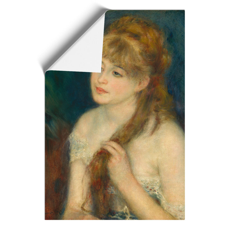 Woman Braiding Her Hair by Pierre-Auguste Renoir - Unframed Painting, 59cm H x 42cm W x 0.1cm D