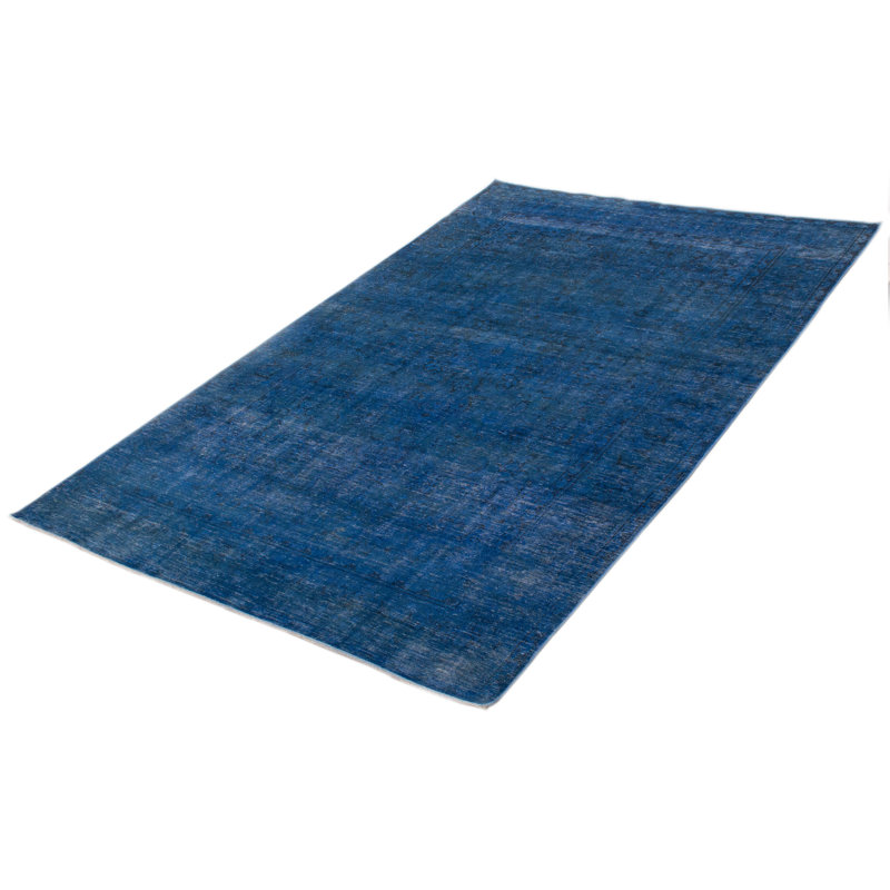 Tapis bleu en laine de style années 1990 de 6 pi 10 po x 10 pi 4 po Aaravi