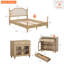 Ensemble de chambre à coucher 3 pièces, cadre de lit plateforme en bois Queen et ensemble de 2 tables de chevet, chêne