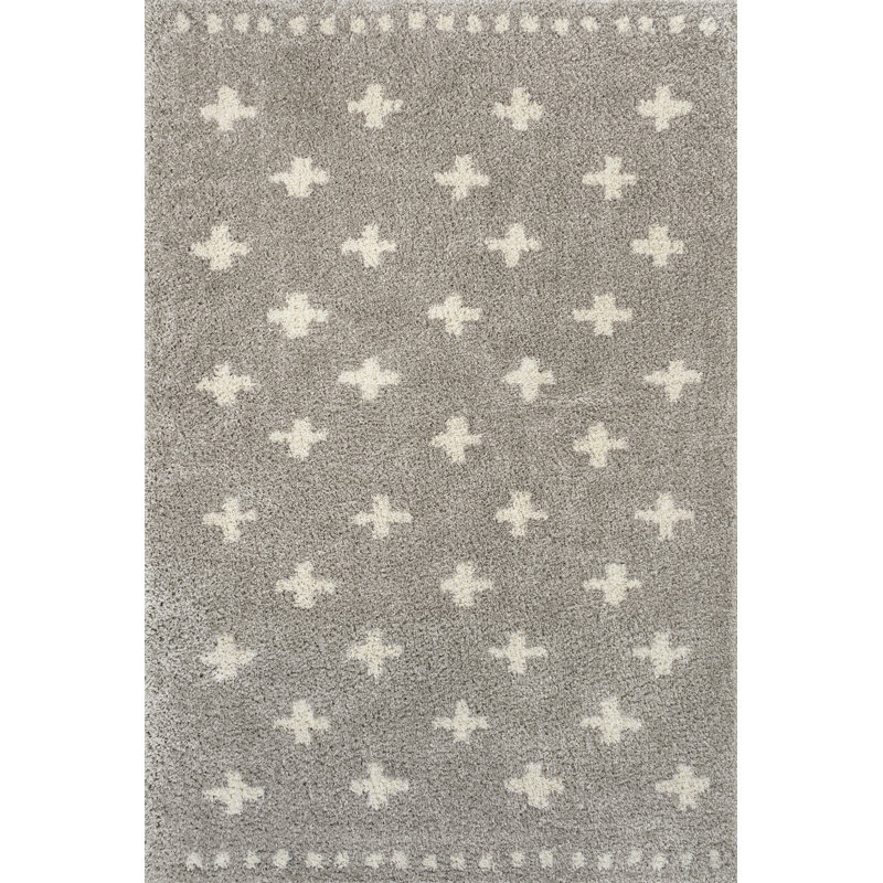 Kaleya Berber Geometric Shag Gray/Ivory Rug, Rectangle 5'1" x 8'