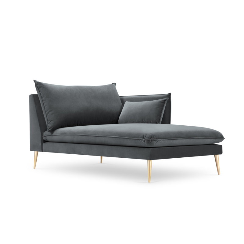 Adoraim Velvet Chaise Lounge, Right-Arm Chaise, Dark Grey, Gold