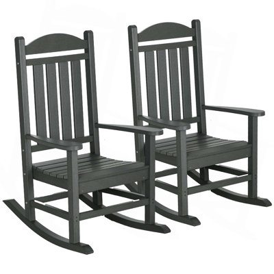 2 Pieces Outdoor Rocking Chair,All Weather-Resistant HDPE Rocking Patio Chairs With Rustic High Back,Armrests,Oversized Seat And Slatted Backrest