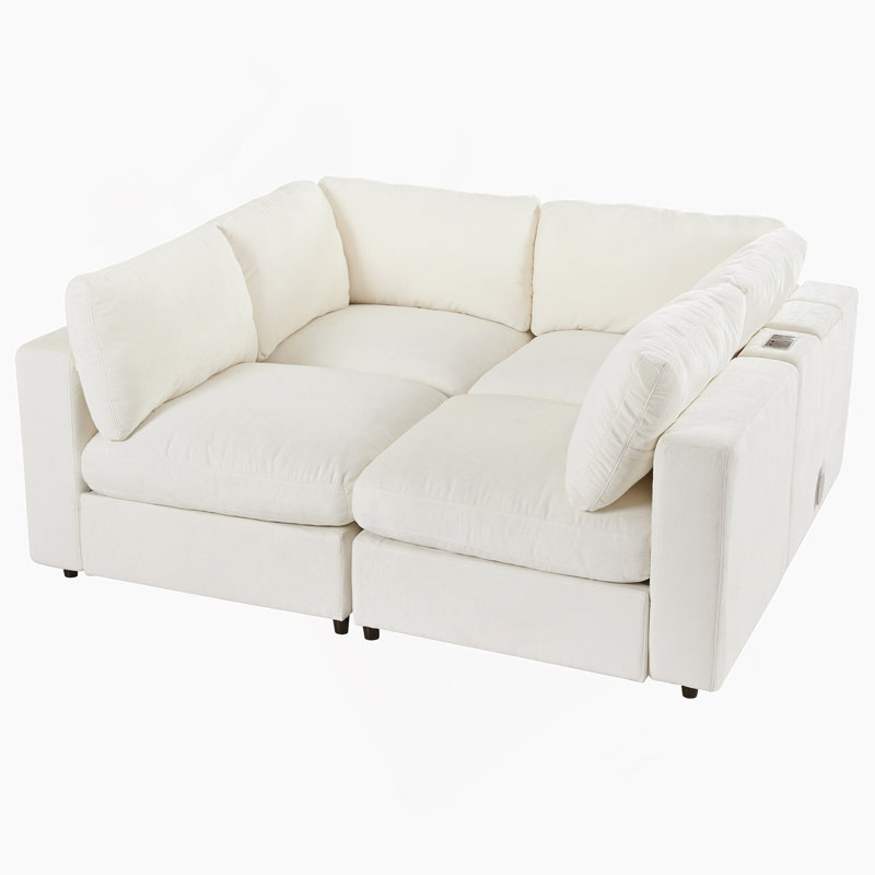 Canapé modulaire de 113 po avec espace de rangement, ports de charge USB, charge sans fil et haut-parleur Bluetooth intégré dans les bras, canapé modulaire pour le salon, appartement