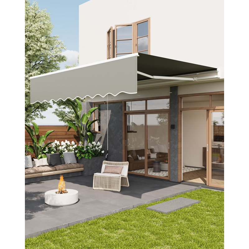 Auvent rétractable à manivelle de 13 x 10 pi, auvent extérieur imperméable recouvert de PA, structure en aluminium antirouille, angle réglable de 40 à 100 °, pour patio, balcon, café, véhicule récréatif, gris