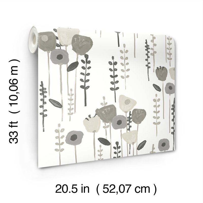 Papier peint à motif floral Mabel, Gris