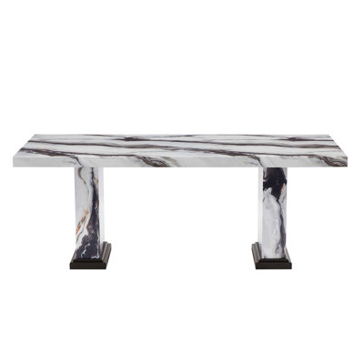 Table de salle à manger en faux marbre avec base à double piédestal