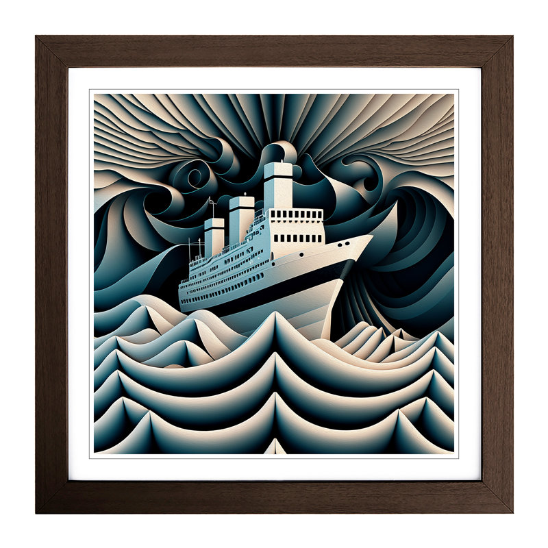 Ship On The Ocean Op No.1 - Single Picture Frame Print on Wood, Walnut