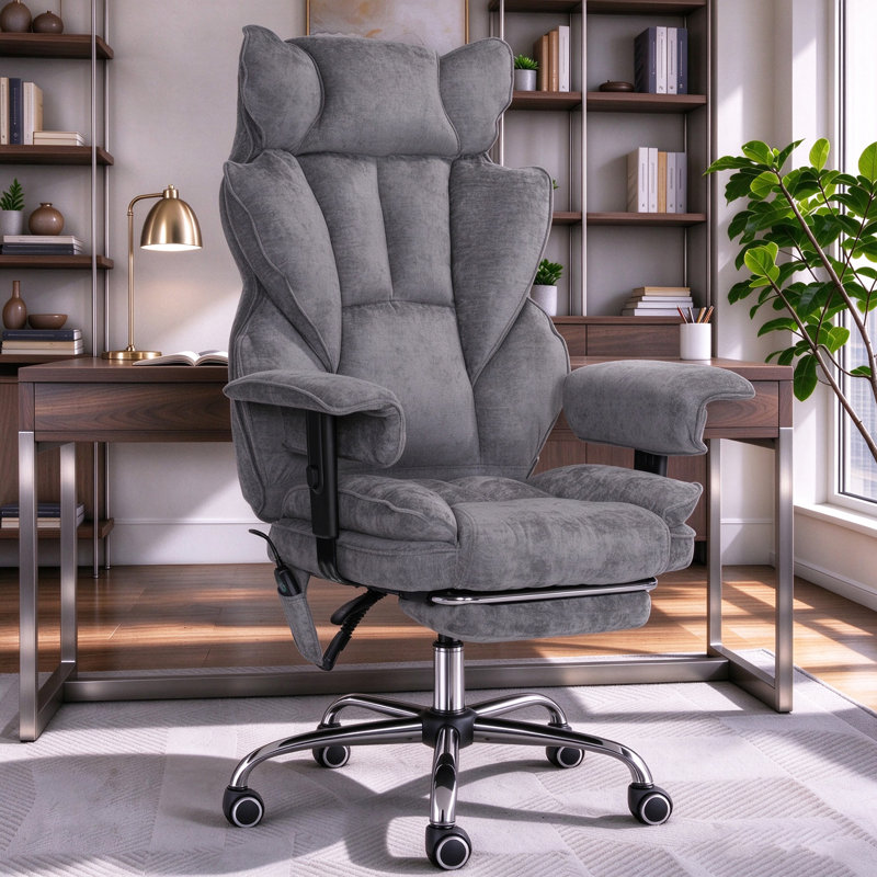 Fauteuil de bureau de jeu à dossier haut pour personnes de grande taille avec appui-tête en forme d'oreilles de chat, fauteuil de direction inclinable à 155° avec repose-pieds rétractable et soutien lombaire à ressorts ensachés