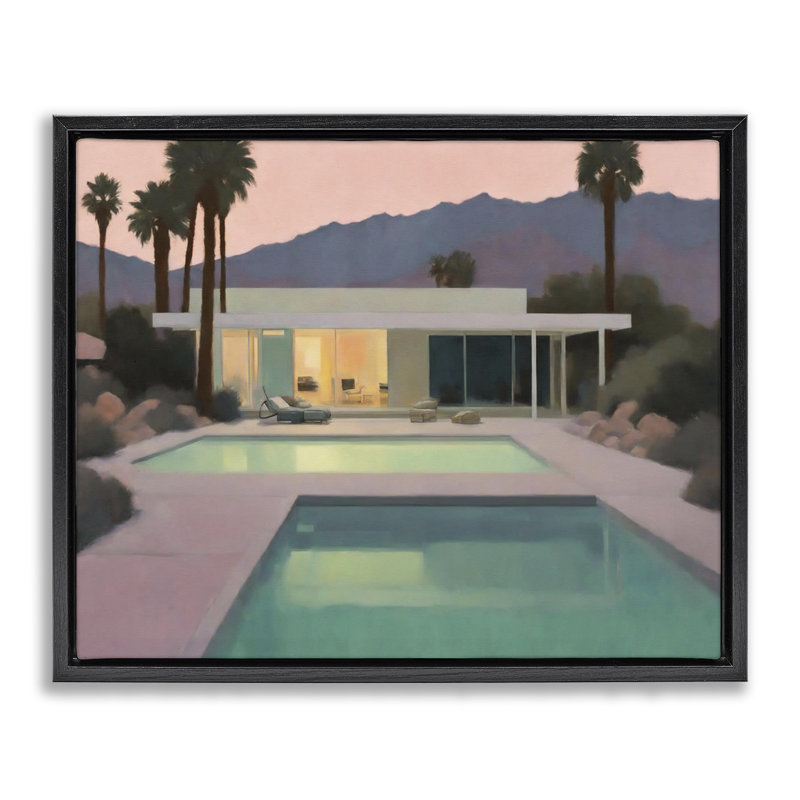 "Tranquil Pool at Sunset", art mural sur toile flottante par Noah Bay, Cadre flottant noir de jais, H 17 po x l 21 po