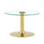 Table basse ronde en verre trempé de 27,5 pouces de diamètre. 17,7 pouces de haut, soutenu par une base en métal doré, avec un bord de luxe léger.-129016778