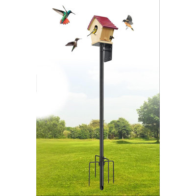 Poteau pour cabane à oiseaux, ensemble de support de poteau d'alimentation d'oiseaux robuste de 102 pouces pour l'extérieur, base à 5 broches, station de support d'alimentation réglable (maison d'oiseaux non incluse)