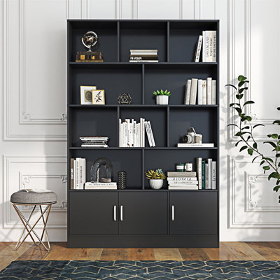 Bookshelf with  Cubes and  Doors, -Tier Bookshelf, Open Shelf Bookcase with Cabinet,  Cube Storage Organizer  , and Office