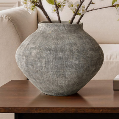 Grand vase en terre cuite texturé rétro côtelé 10,6 tons terre