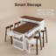 Table extensible et rotative de 47 po + 4 chaises Queen-Anne en bois massif, 4 tiroirs divisés, vitrine en verre, double sortie intégrée, station de repas compacte à 4 places-788318242
