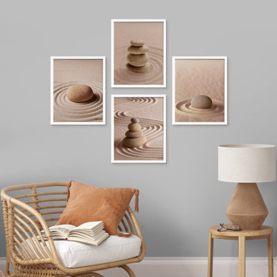 Zen Garden Tan Massage Stone Meditation Spa, impression sur papier 4 pièces