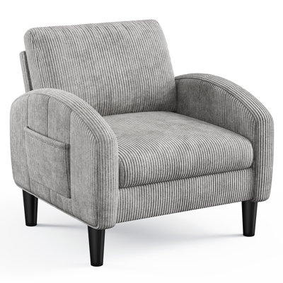 Mid-century Modern Accent Chair With Side Pockets, Corduroy Upholstery