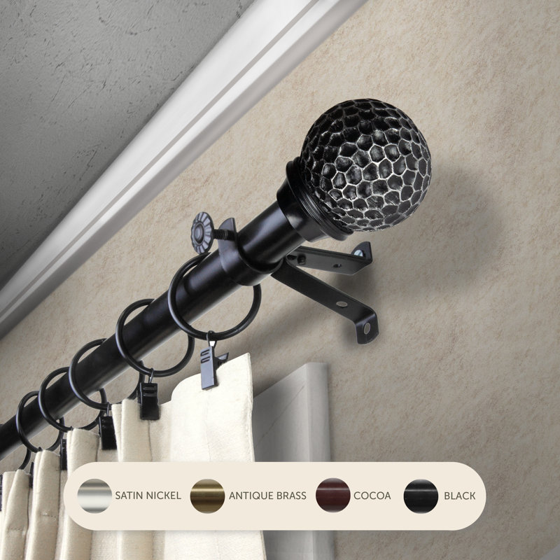 Tringle à rideaux Celio, 3/4 po de diamètre, Noir, 120" – 170"