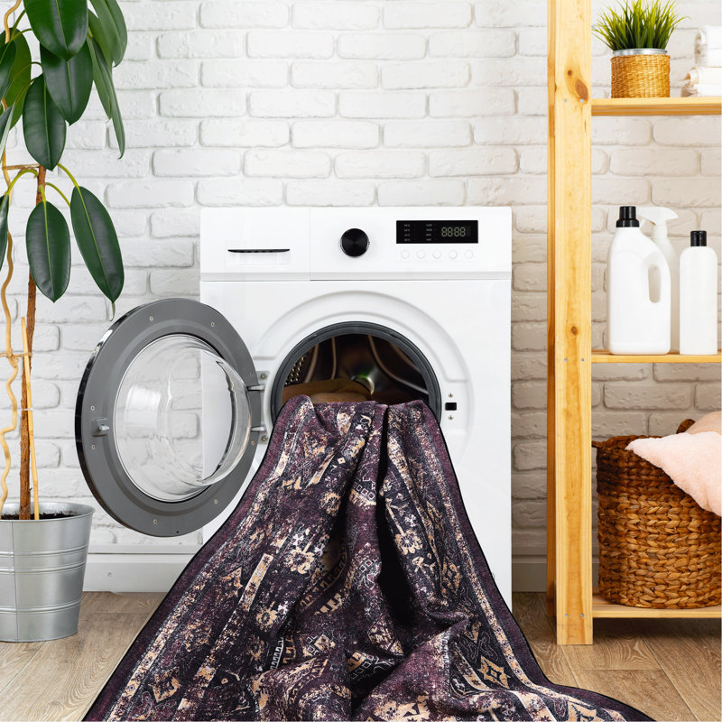 Washable Rug Area Rug (Burgundy), Rectangle 4' x 6'