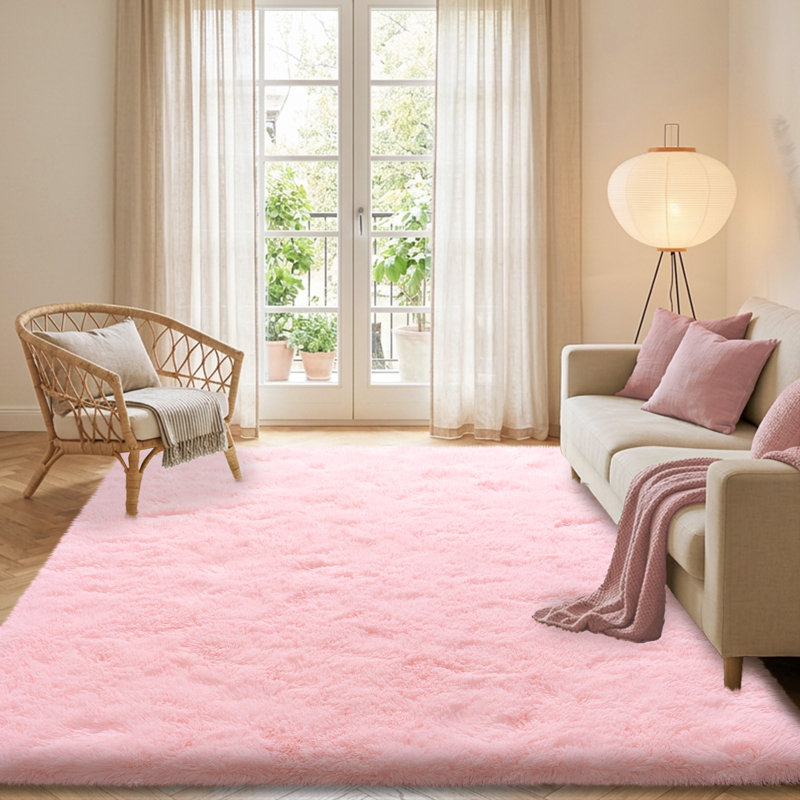 Tapis uni rose moelleux pour salon chambre à coucher chambre d'enfant chambre d'enfant, Rectangle 5 pi x 7 pi