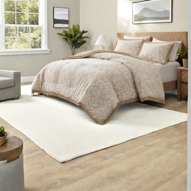 Ensemble de literie pour grand lit 3 pièces Modern, édredon en jacquard botanique beige