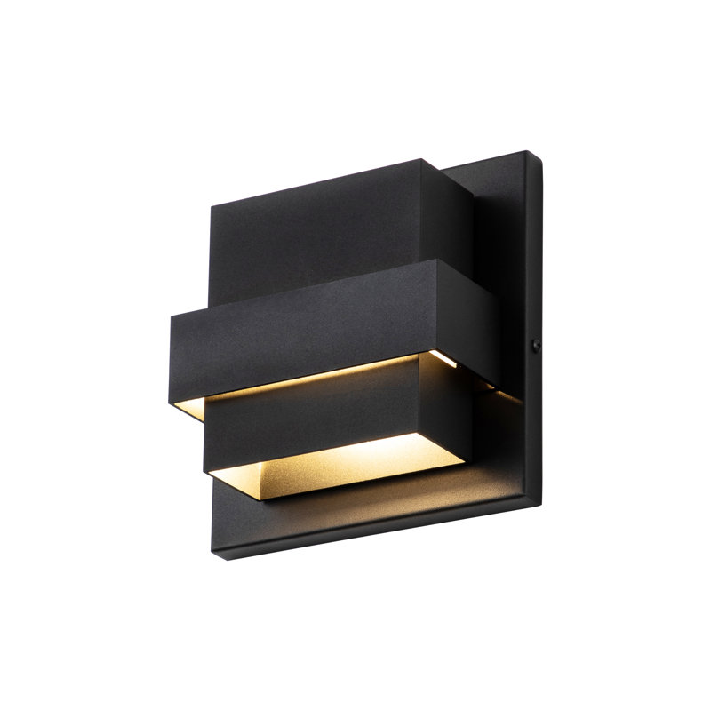 LED Outdoor Wall Sconce, Modern Tiered Up Down Indoor Outdoor Light Fixture, 7" H x 7" W x 3" D