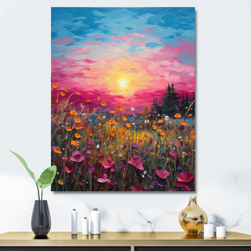 «Breathtake Sunset In Blossoming Flower Meadows I», reproduction sur toile, Toile tendue, H 44 po x l 34 po x P 1,5 po