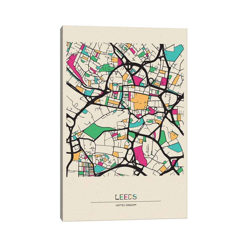 Carte de Leeds, Angleterre par Ayse Deniz Akerman - Giclée sur toile tendue avec châssis, H 40 po x l 26 po x P 1,5 po