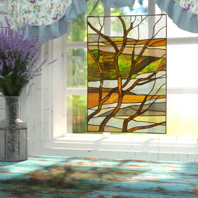 20"H Anaviah Fall Treescape Stained Glass Window Panel