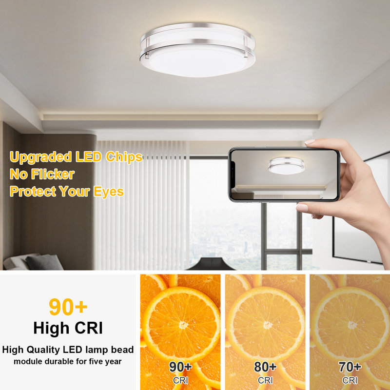 Plafonnier encastré Kalium à DEL avec télécommande, paquet de 2, ensemble de 2 plafonniers encastrés de 16 pouces, température de couleur réglable de 32 W 3000 K à 6000 K, luminaires à intensité variable pour installation dans la chambre à coucher câblée
