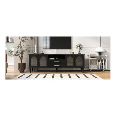 68.9'' Retro TV Stand For Tvs Up To 75 Inches, Entertainment Center Media Console With Fluted Glass Doors And Five Solid Wood Legs For Living Room