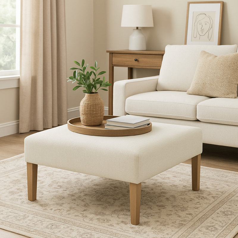 Table basse avec repose-pieds Dan, bois brun, polyester crème 36 pouces
