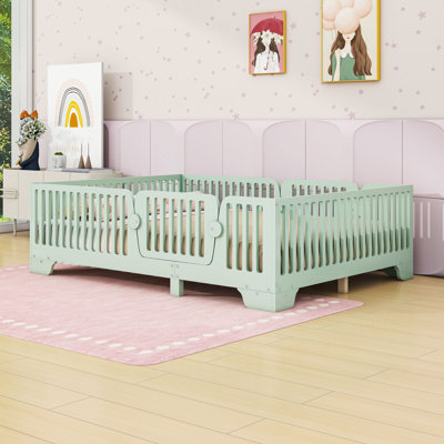 Wooden Floor Bed With Doors Slats And Fence