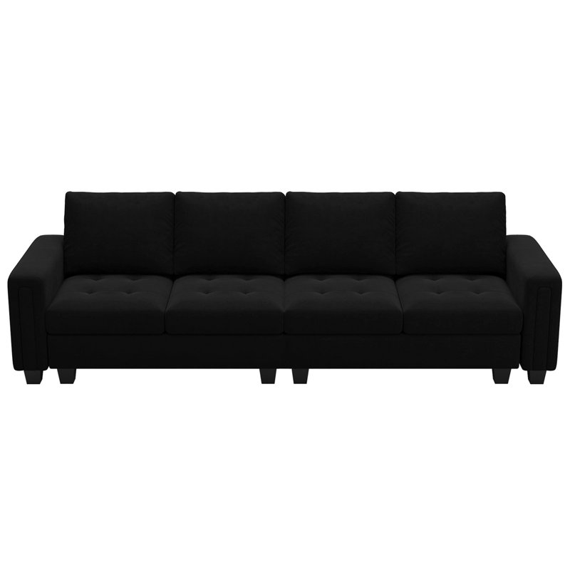 Shavera 3 - Pieces Velvet 4-Seater Sectional Sofa Lounge Apartment Living room Couch, Black