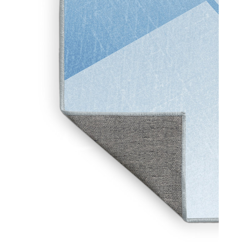 Machine Washable Paxton Ice Skating Rink Scene Minimalist Rug in Blue – SkyBlue Binding, 8x12