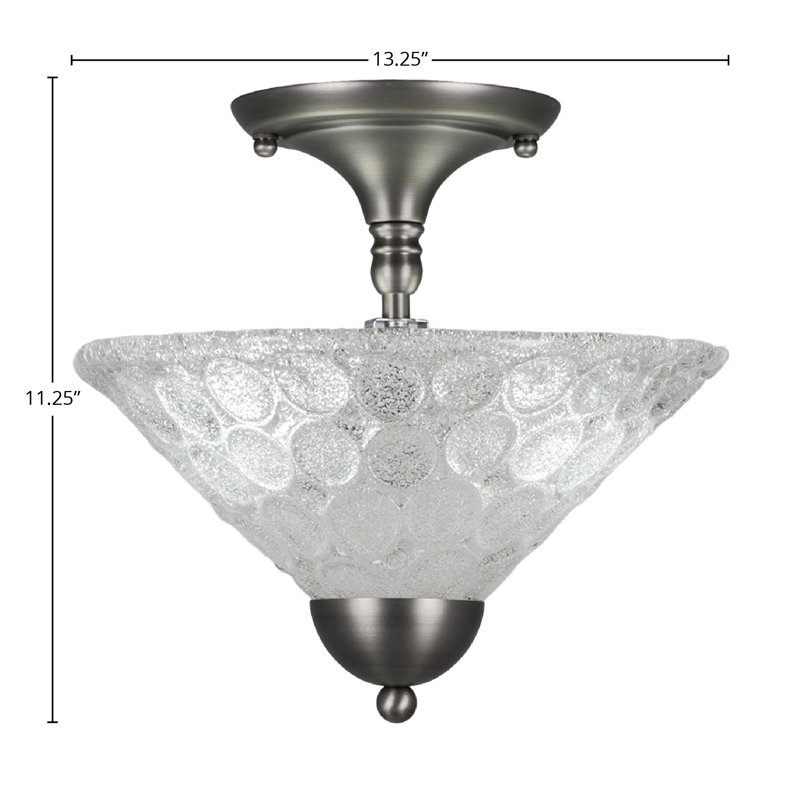 Semi-Flush 2 Bulbs With 12" Italian Bubble Glass, Brushed Nickel