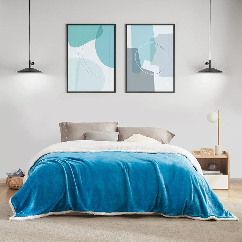 Sherpa Throw Blanket, Ultra Soft Plush Fleece, 220" W x 240" L, Teal Blue
