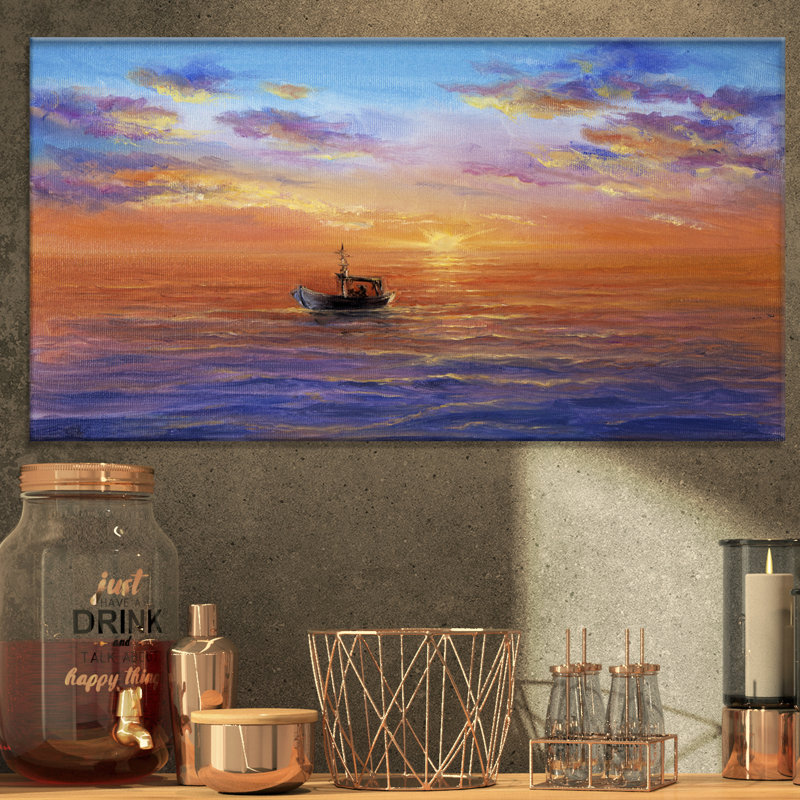Reproduction d’art sur toile tendue bateaux de pêche, H 16 po x l 32 po x P 1 po