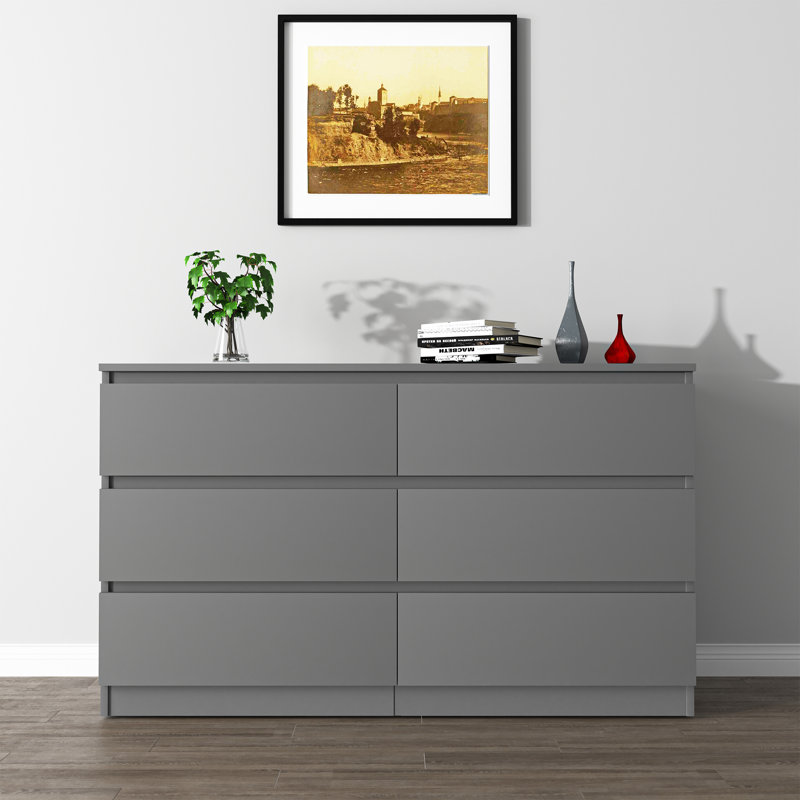 Commode 6 tiroirs Bisset, Gris