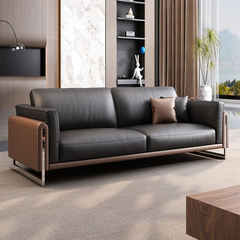 Coussin de canapé standard en similicuir noir, H 33,46 po x l 62,99 po x P 34,65 po