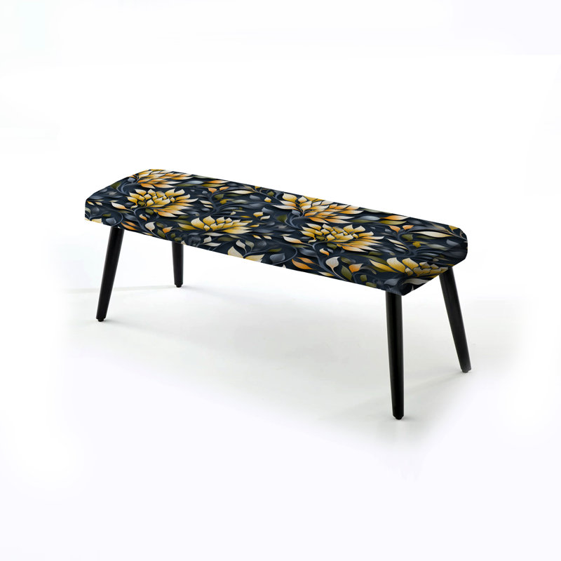 Banc jaune rembourré floral jaune et jaune avec présence de fougères