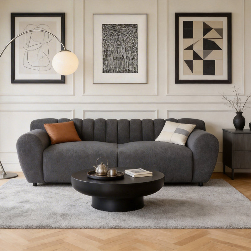 Glamour Contemporary Vertical Channel Tufted Sofa, Grey, 2