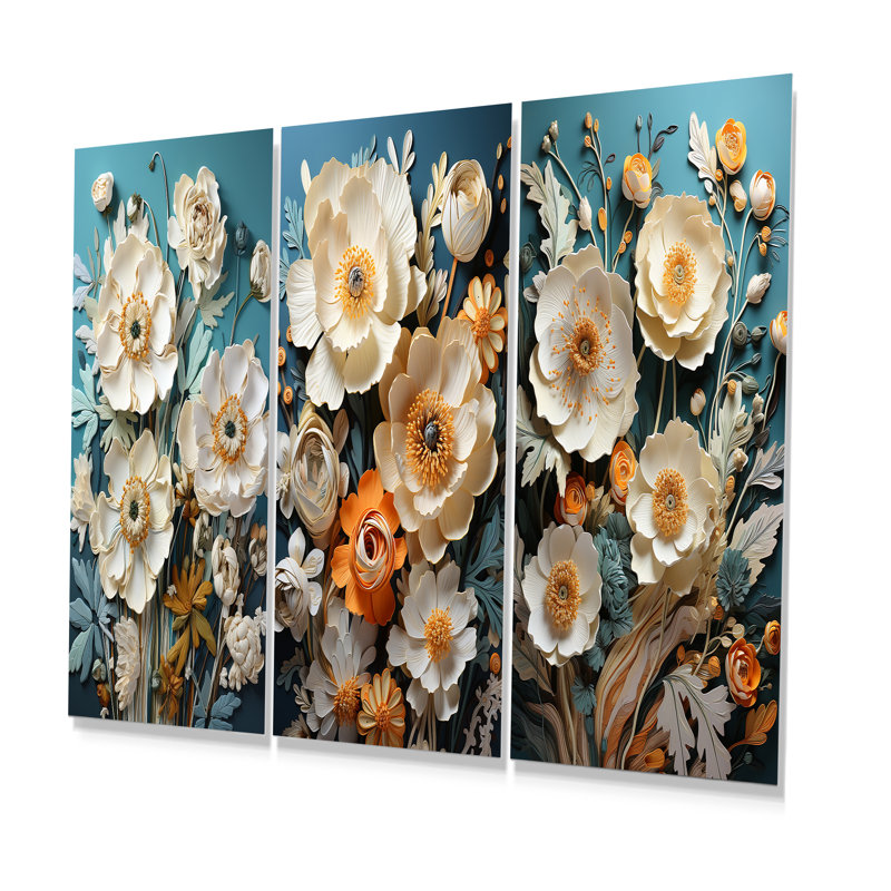 Muted Hue Buttercups Merge - Buttercups Metal Wall Art Set Of 3, 32" H x 48" W
