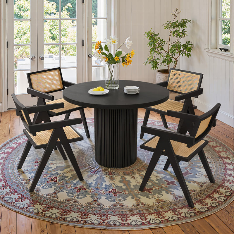Alaynnah Retro Wood Rattan Back Handmade Armchair, Black/Wood
