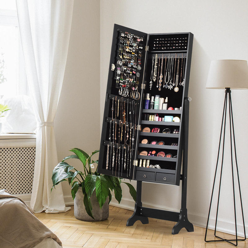 Armoire à bijoux avec miroir Stephania, Noir