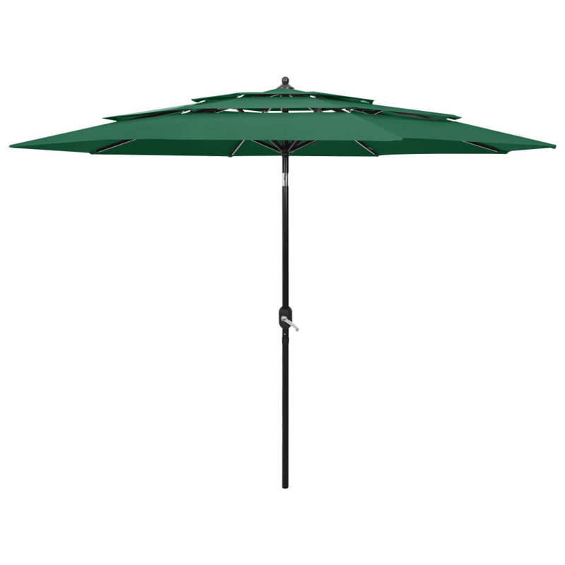  Parasol rond en aluminium thermolaqué inclinable, Vert, H 95,7 po x l 118,1 po x P 118,1 po