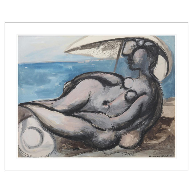 Femme au parasol couchée sur la plage par Pablo Picasso, H 33,5 po x l 41,13 po