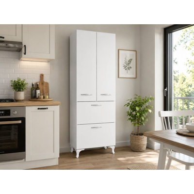 Armoire polyvalente, blanche, 23,6 po x 64,4 po x 12,4 po | 100% panneau de particules enduit de mélamine, épaisseur: 0,7 pouce | Nombreuses tablettes, fixation murale, conception moderne pour le bureau à domicile et l'espace de vie