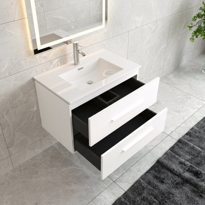 Londyn 30-inch W x 18-inch D 2-Drawer Wall-Mounted Bathroom Vanity with Single Sink and White Ceramic Countertop