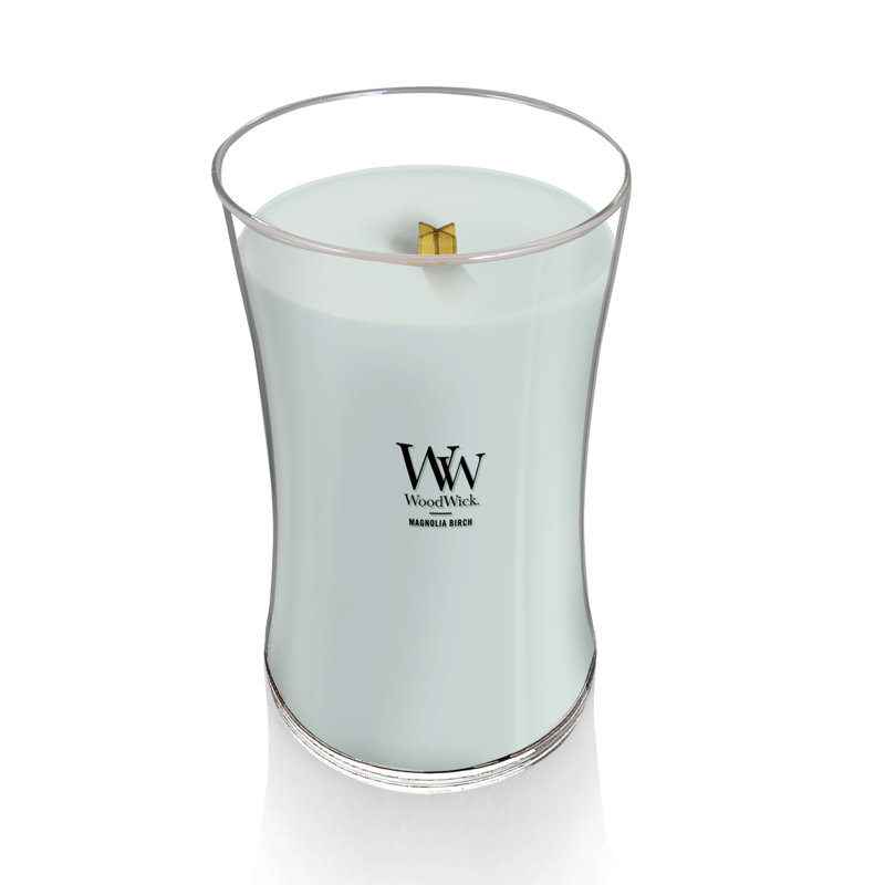 Grande bougie sablier WoodWick® Praline, Bleu spa