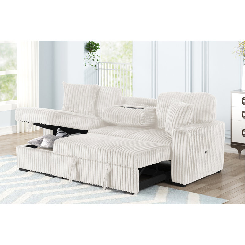 Canapé modulaire moelleux avec canapé-lit en tissu de velours, Crème